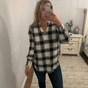 LOFT Black and Gold Plaid Long Sleeve Shirt